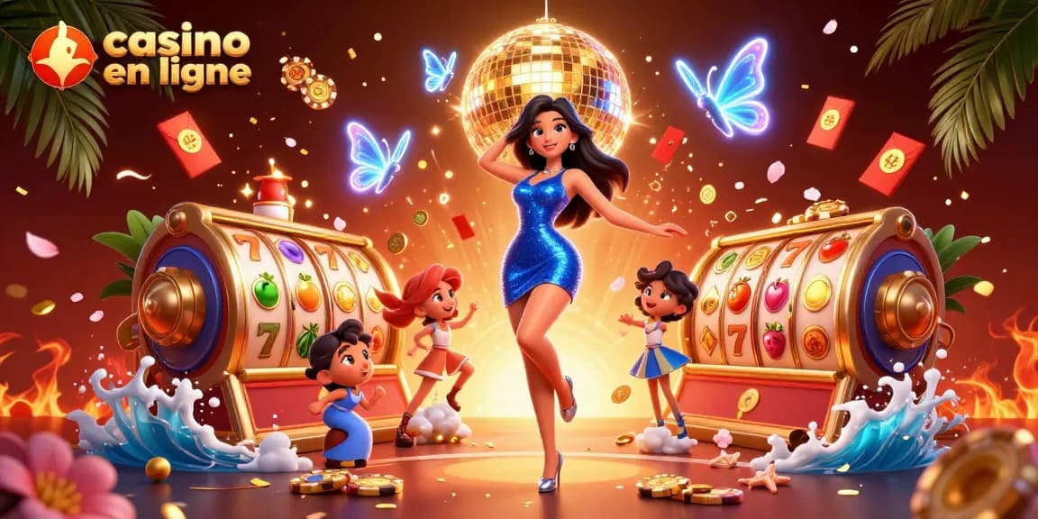 Découvrez un gameplay palpitant avec le casino en ligne, mettant en avant des machines à sous vibrantes et des scènes de danse dynamiques.