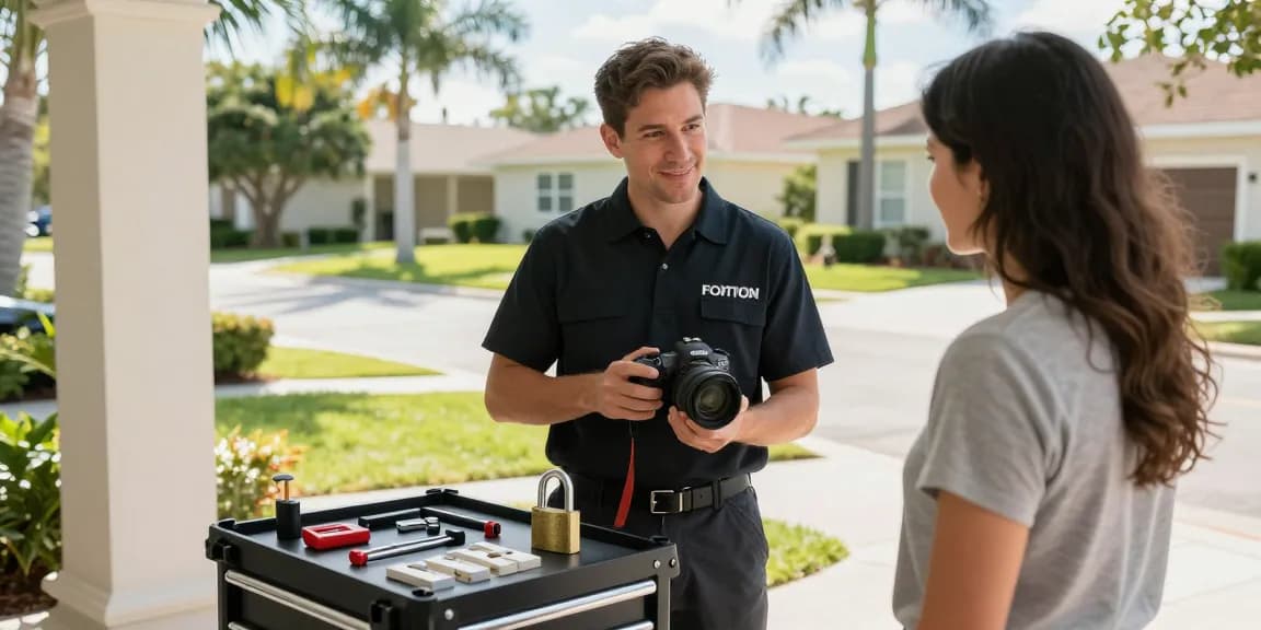 Locksmith Fort Lauderdale FL providing expert assistance to customer in a home setting, showcasing professional service and friendly atmosphere.