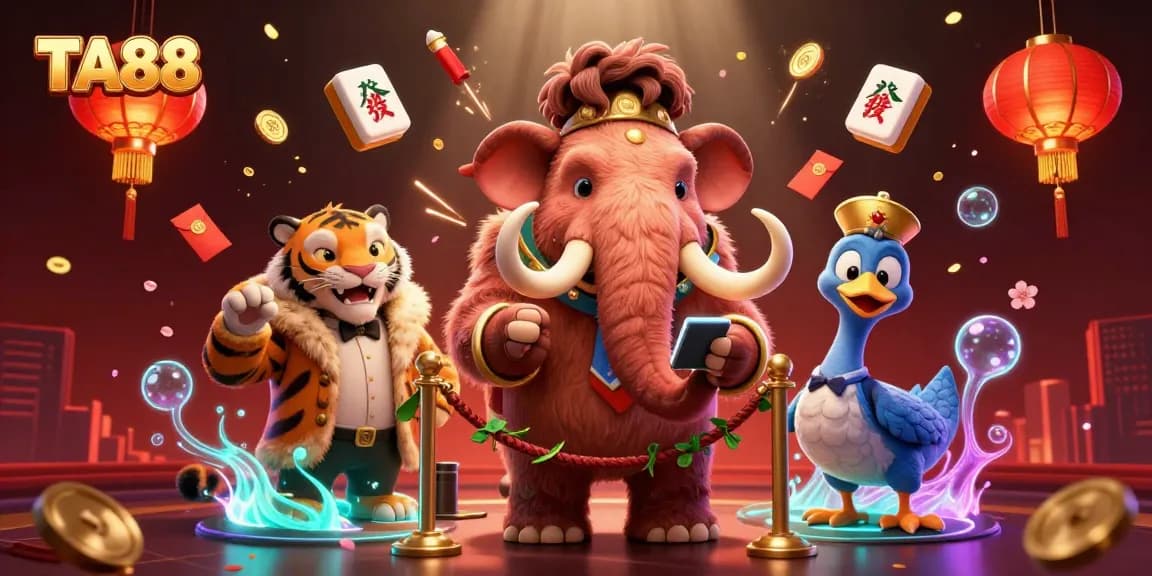 TA88 themed casino scene with a mammoth bouncer, saber-tooth guest, and dodo doorman