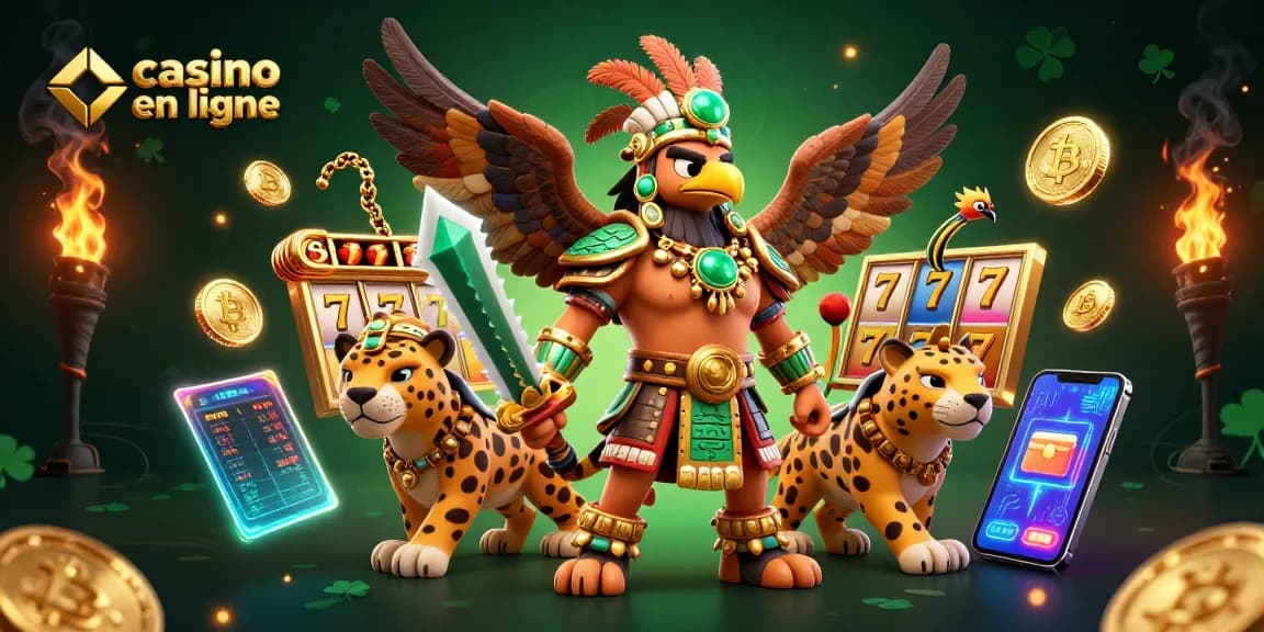 Jouez au casino en ligne et découvrez des personnages de guerriers aztèques autour de jackpots et cryptomonnaies.