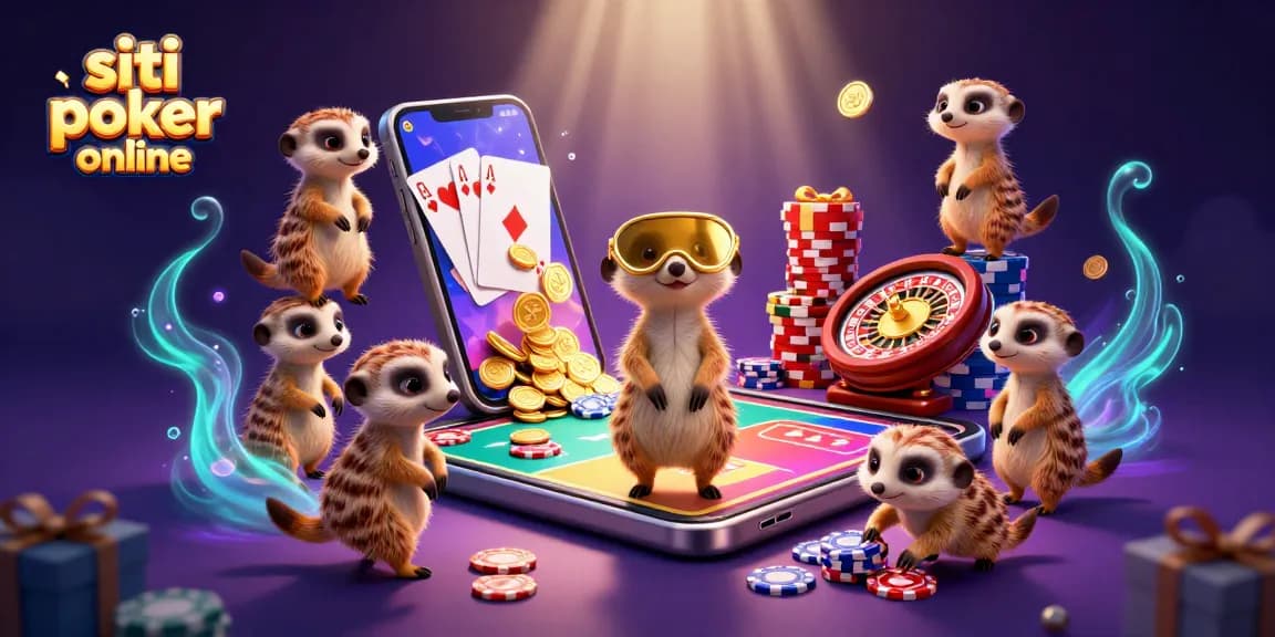 Scopri i siti poker online con un'illustrazione animata di suricati attivi nei giochi.