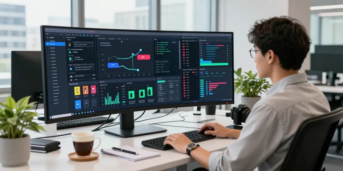 AI detector interface analyzing flagged content in a modern office.