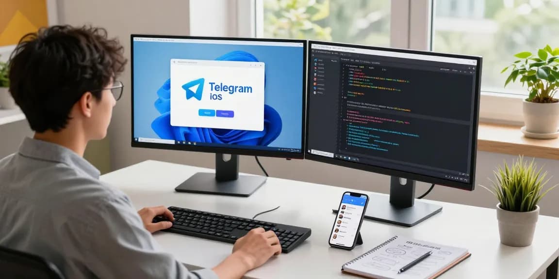 Seamless interaction with Telegram iOS in China through a modern workspace setup.