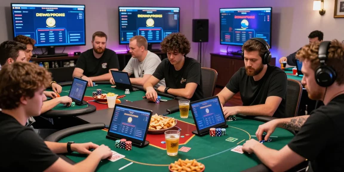 Agen Poker Online players in an exciting virtual tournament with engaging setups and atmospheric lighting.