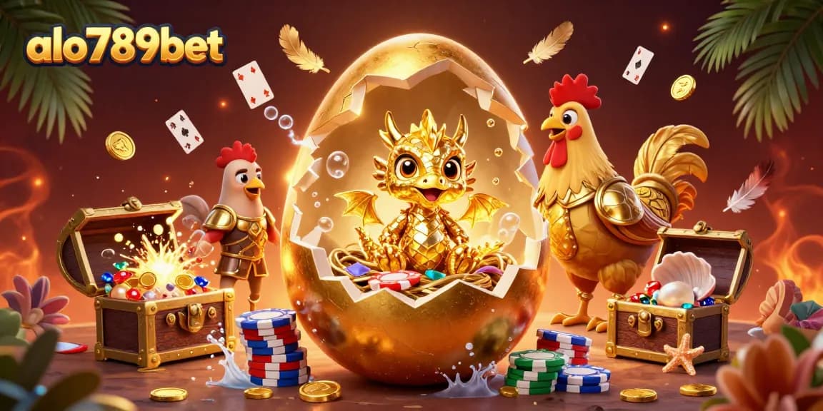 Experience thrilling cockfighting action at alo789bet with stunning visuals showcasing a golden dragon and poker chips!