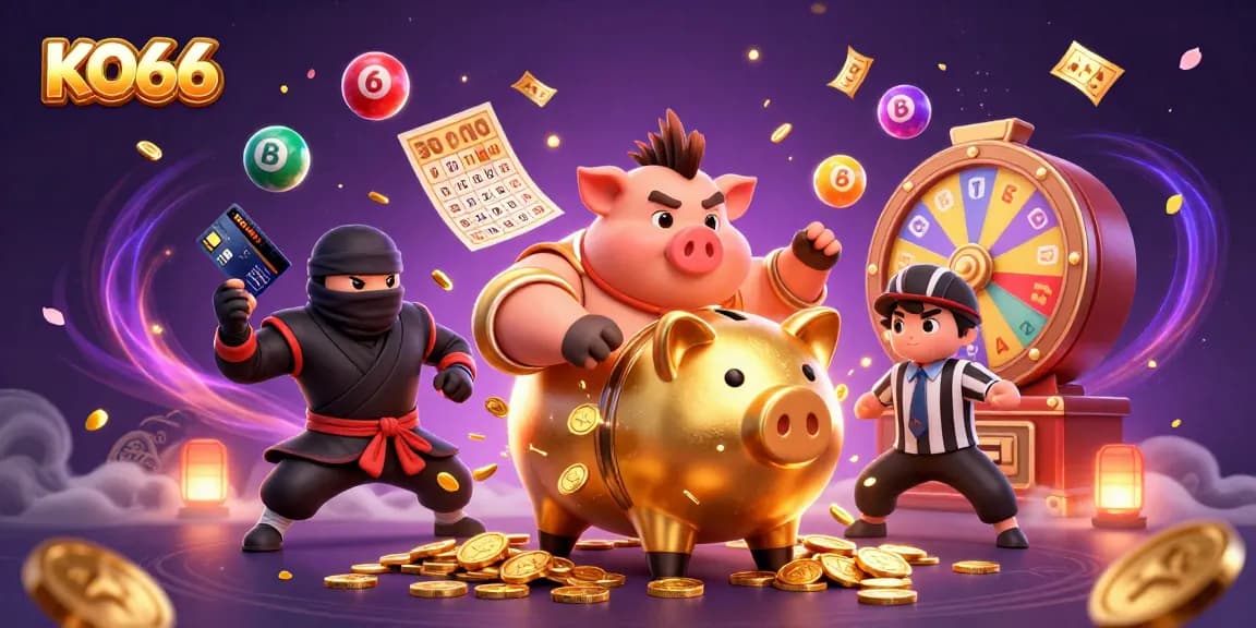 KO66 gamblers engaging in a lively casino showdown with animated elements and golden rewards