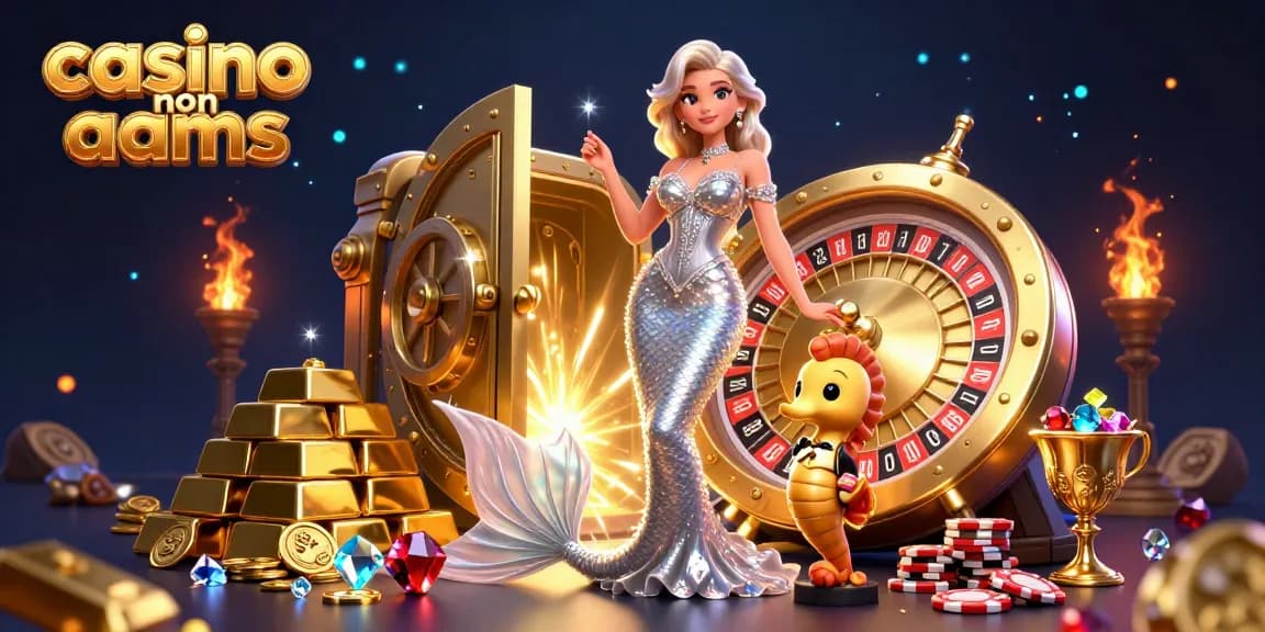 Interagisci con i casino non AAMS mentre una donna affascinante posano accanto a una ruota della roulette dorata tra i tesori.