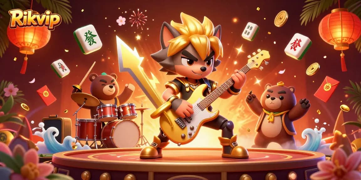 Experience exciting gaming with Rikvip where a rock star wolf and a bear drummer electrify the casino!