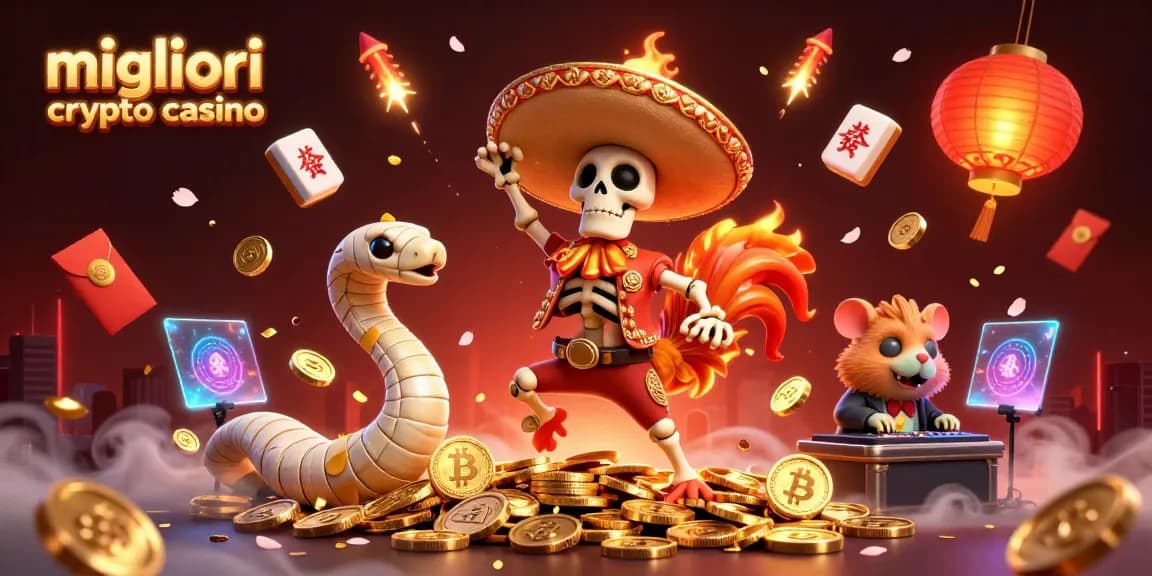 Scopri i migliori crypto casino con un'illustrazione vivace che presenta personaggi e simboli di gioco in un ambiente ricco di dettagli.