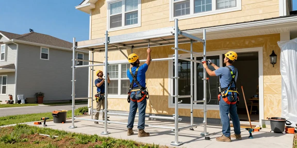 Efficient team installing Home Extension Scaffolding Essex for safe construction.