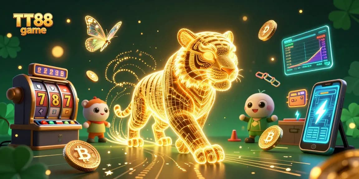 Experience the thrill of TT88 game with vibrant slot reels in a dynamic casino landscape.