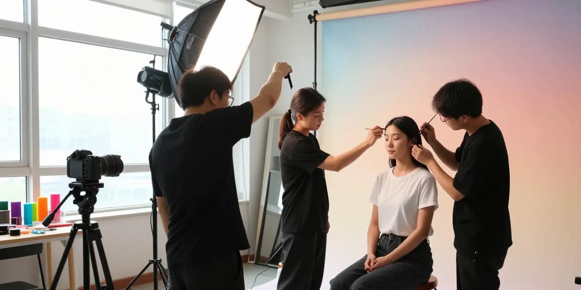 Fotografo di ritratto Milano, professionista che guida un cliente durante un servizio fotografico in studio.