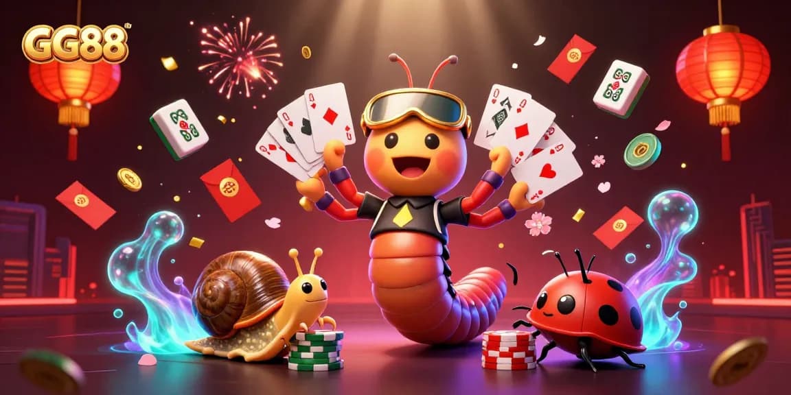 Engage in thrilling gaming at GG88 with a vibrant 3D illustration of unique casino characters.