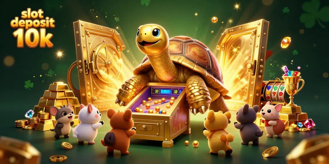 Engage in thrilling excitement with slot deposit 10k amidst a vibrant 3D casino scene.
