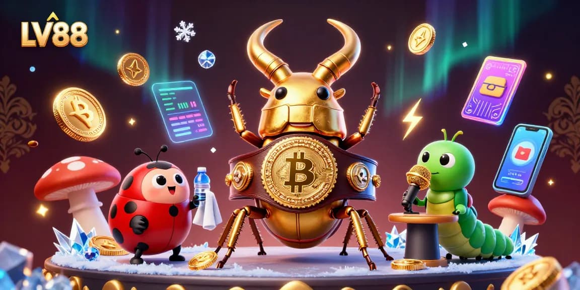 Engage with LV88's dynamic casino scene featuring a boxing stag beetle amidst vibrant gaming elements.