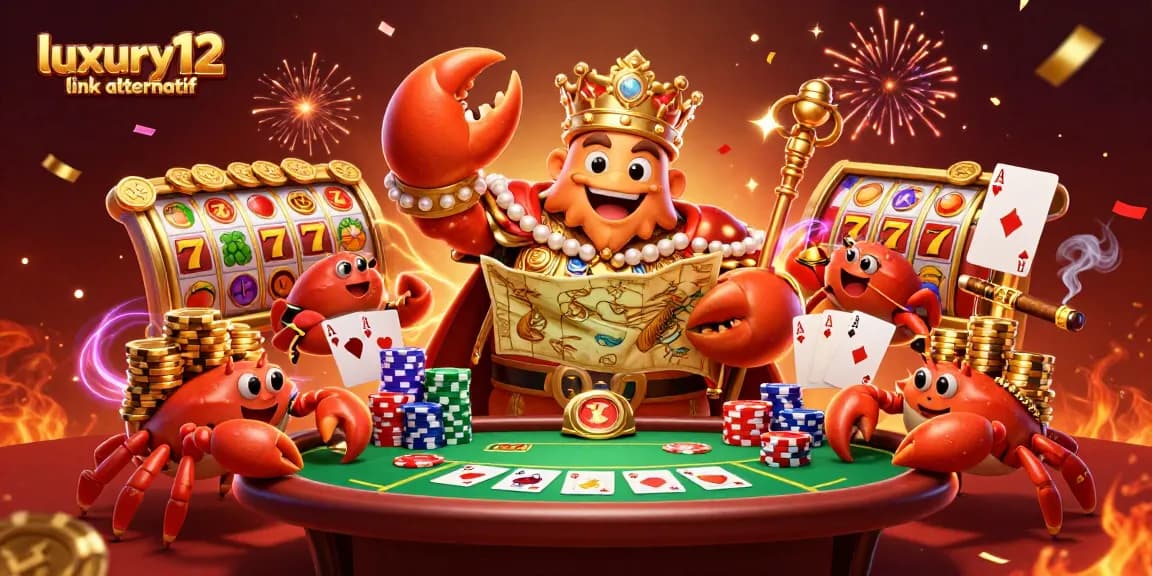 Engage with the luxury12 link alternatif in this vibrant, dynamic casino scene filled with slot reels and poker elements.