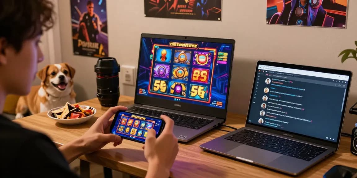 Playing deposit pulsa tanpa potongan games on smartphone in a cozy atmosphere with vibrant gaming visuals and snacks.