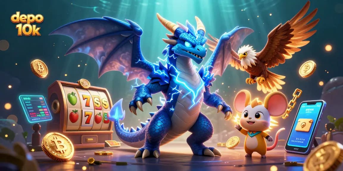 Play exciting slot games with depo 10k while enjoying vibrant 3D characters in a thrilling casino scene