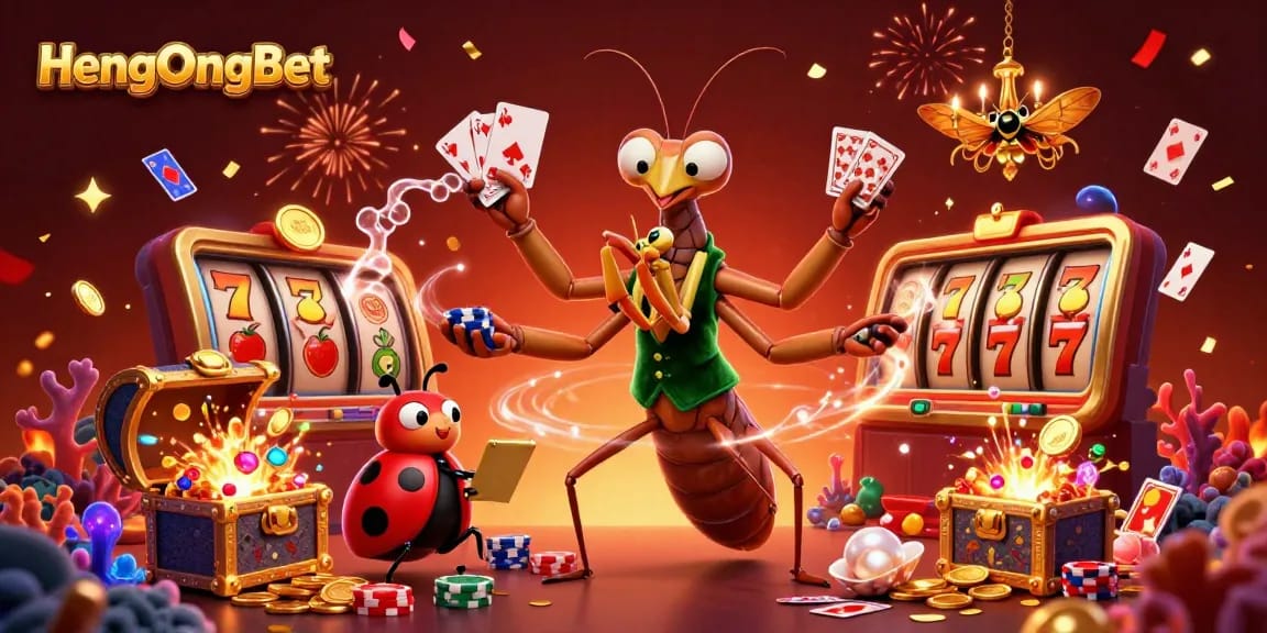 Experience the excitement of HengOngBet with vibrant characters and dynamic casino elements in a festive atmosphere.
