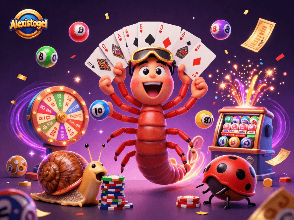 Mainkan angka togel di Alexistogel dengan dealer kartun unik dan bola lotere berwarna-warni.
