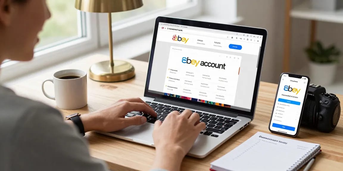 Buying eBay account for sale online, showcasing a satisfied customer completing the transaction with PayPal confirmation.