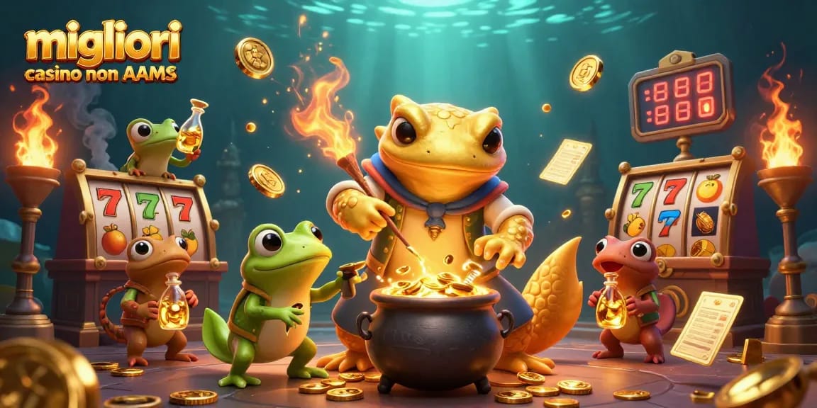 Illustra i migliori casino non AAMS con un alchimista che trasforma metalli in oro