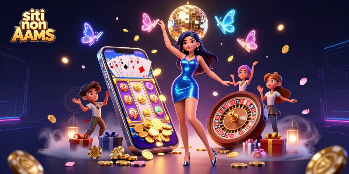 Interagisci con siti non AAMS che presentano una scena 3D vibrante di una donna glamour e affascinanti elementi di casinò.