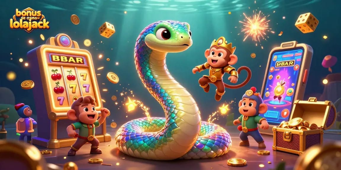 Jouez avec le bonus de casino lolajack sur une illustration dynamique de casino colorée.