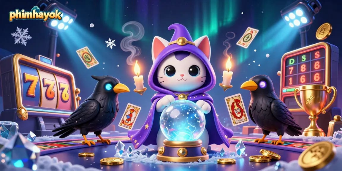 Engage with the thrilling casino world of phimhayok, featuring vibrant slot reels and mystical characters.