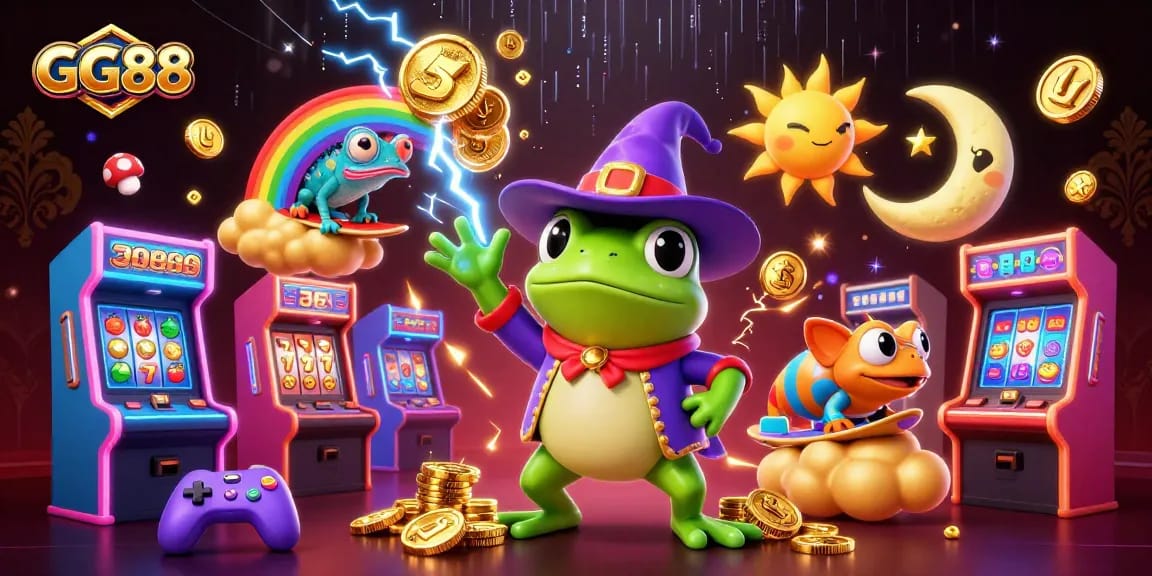 Spin to win with GG88 in a vibrant 3D illustration of golden coins and gaming elements.