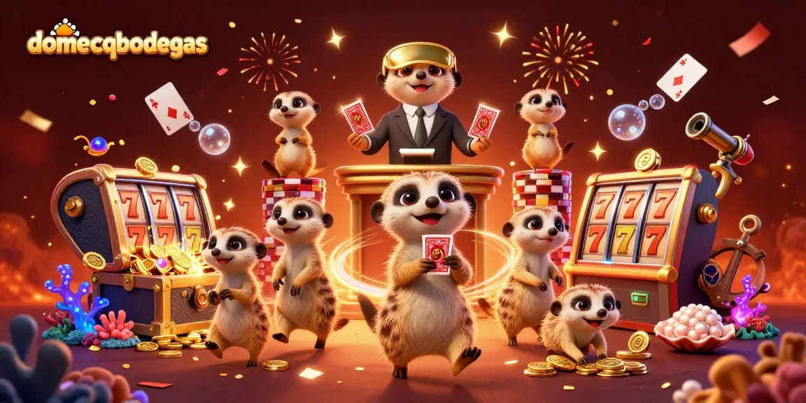 Experience winning strategies with domecqbodegas in a vibrant casino setting featuring meerkats.