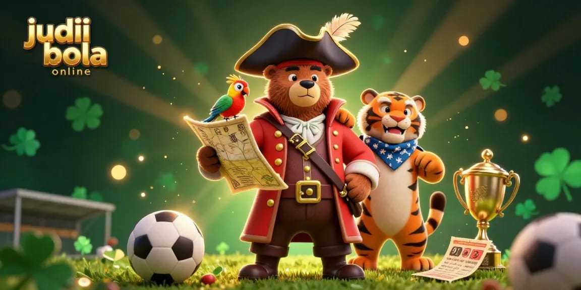 Bet on judi bola online with dynamic sports betting elements featuring a pirate bear and tiger.