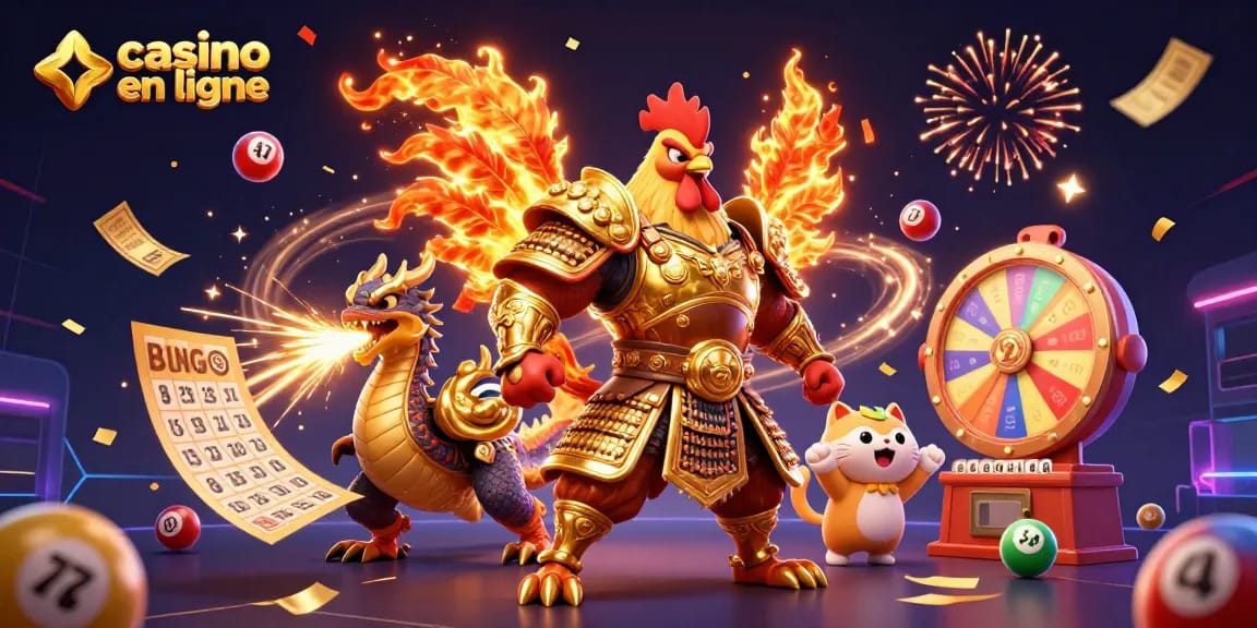 Jouez au casino en ligne avec énergie entouré de personnages 3D colorés et d'éléments ludiques.