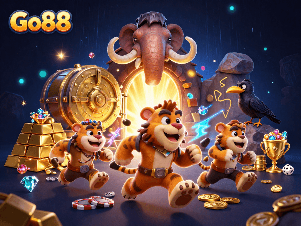 Experience the thrill at Go88 with a captivating, immersive gaming scene featuring classic casino elements.