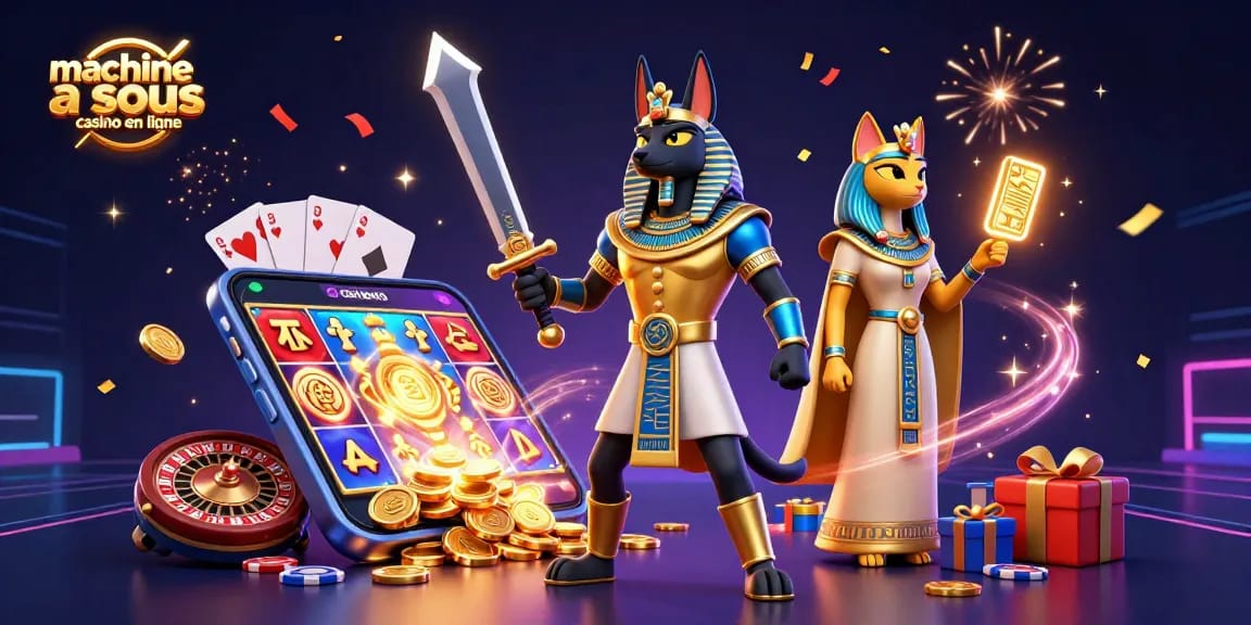 Jouez à des machines à sous casino en ligne captivantes avec des personnages dynamiques et des éléments de jeu lumineux.
