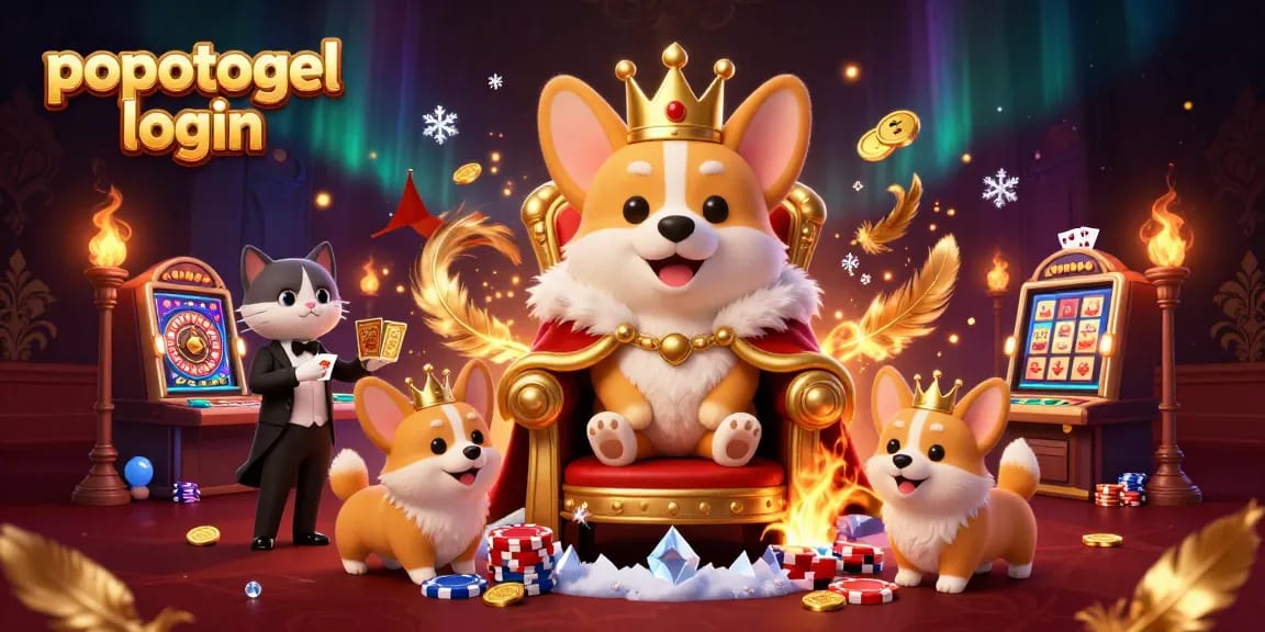 Experience popotogel login at a vibrant 3D casino, with a royal corgi and an array of exciting games.