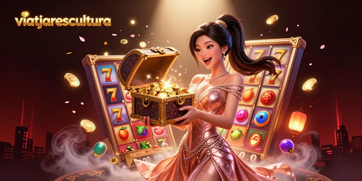 Play thrilling slots at viatjarescultura with vibrant slot reels showcasing exciting jackpots and glamorous designs.