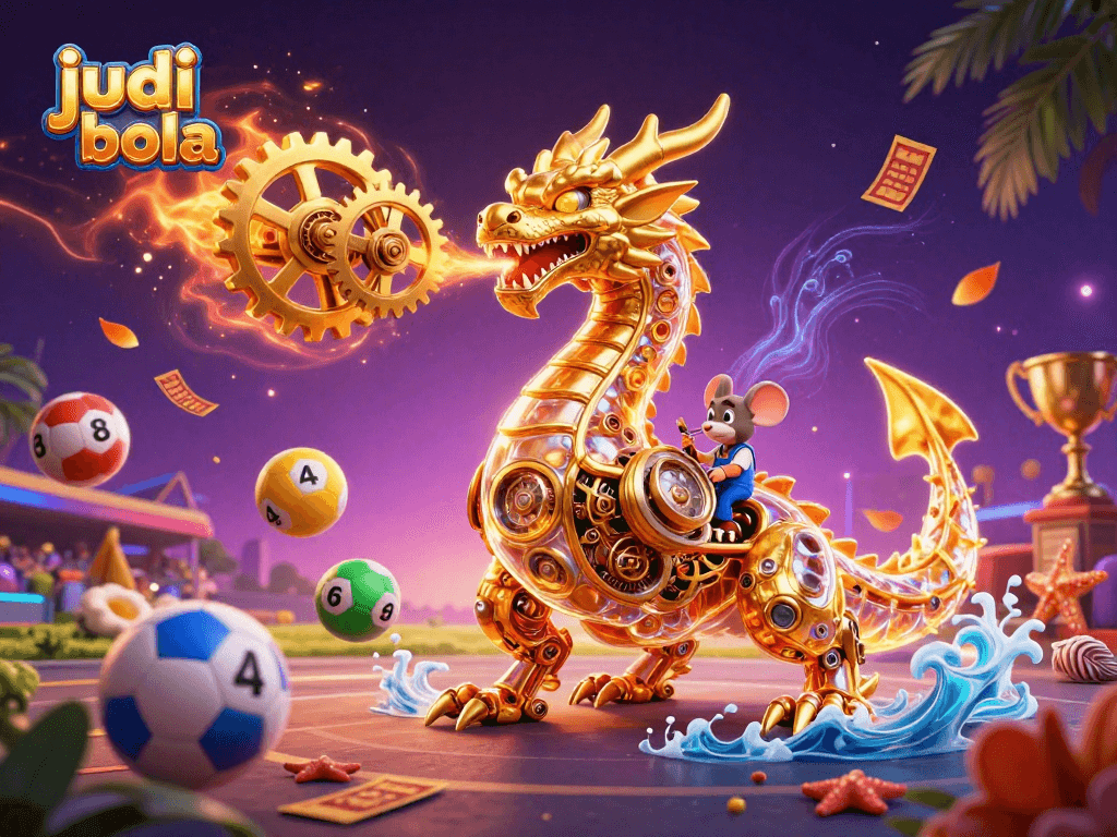 Engage in judi bola action with dynamic sports elements and a captivating dragon scene.