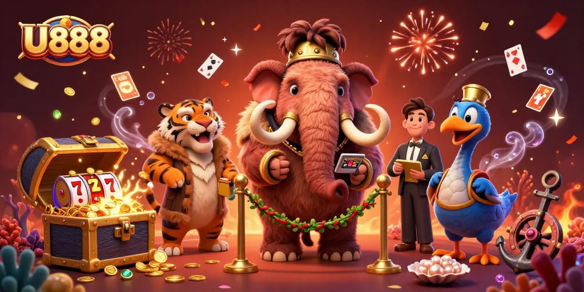 Experience U888 excitement with a vibrant casino scene featuring unique characters and alluring game elements.