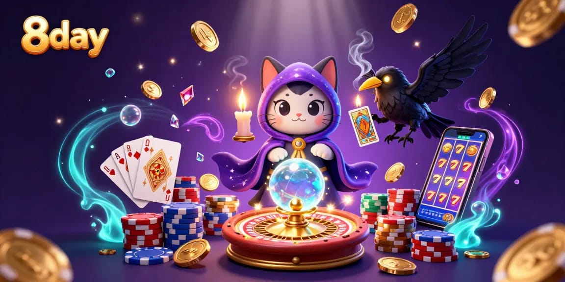 Experience thrilling gameplay at 8day with a vibrant casino scene featuring animated characters and dynamic gaming elements.