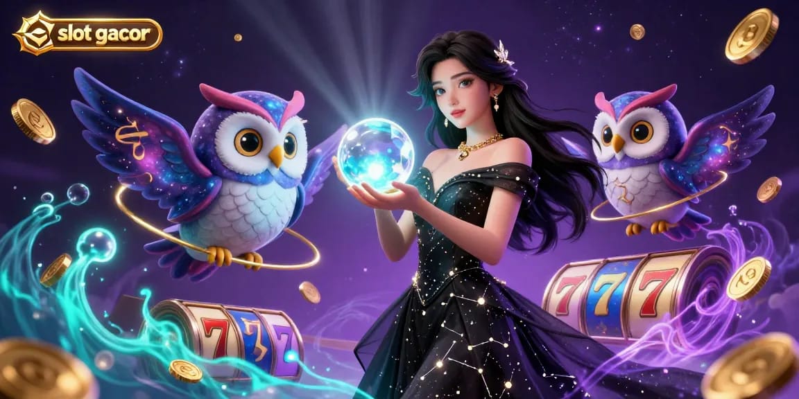 Spin and win big with slot gacor in this vibrant casino illustration featuring magical elements and lucky symbols.