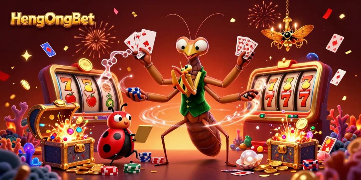 Experience the excitement of HengOngBet with vibrant characters and dynamic casino elements in a festive atmosphere.