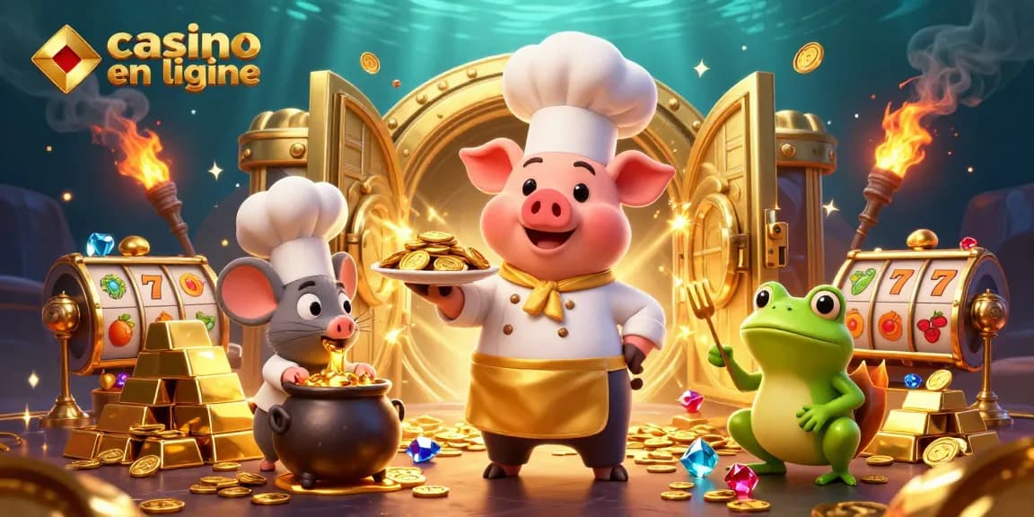 Accédez à des jeux de casino en ligne avec des pièces d'or servies par un chef.