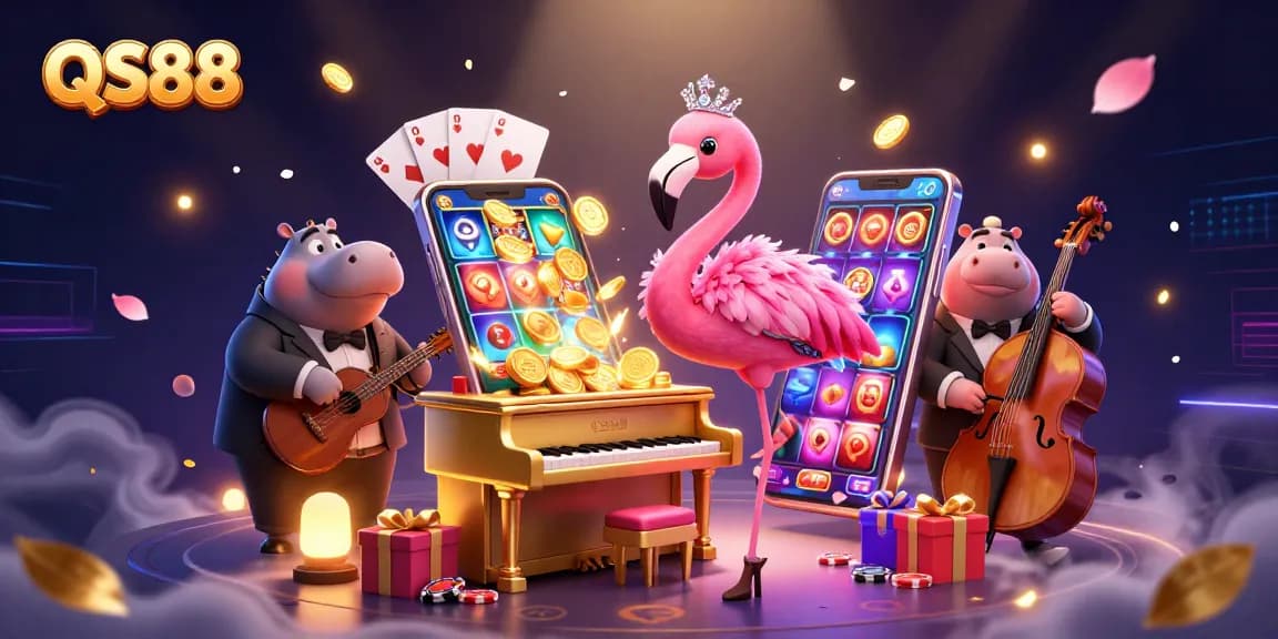 Experience thrilling gameplay at QS88 with vibrant 3D casino elements including slots and poker.