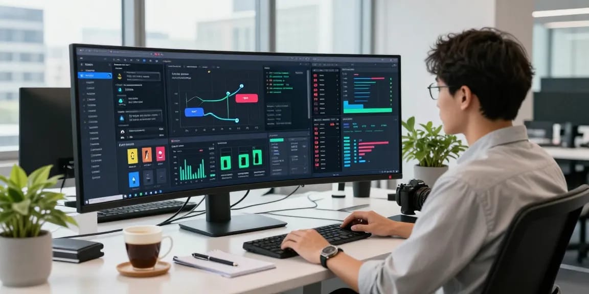 AI detector interface analyzing flagged content in a modern office.