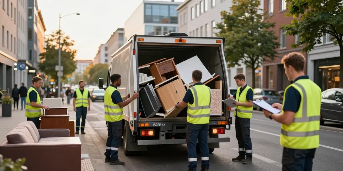 Sperrmüllabholung 80 Euro Berlin service team efficiently clearing bulky waste from a busy urban area.