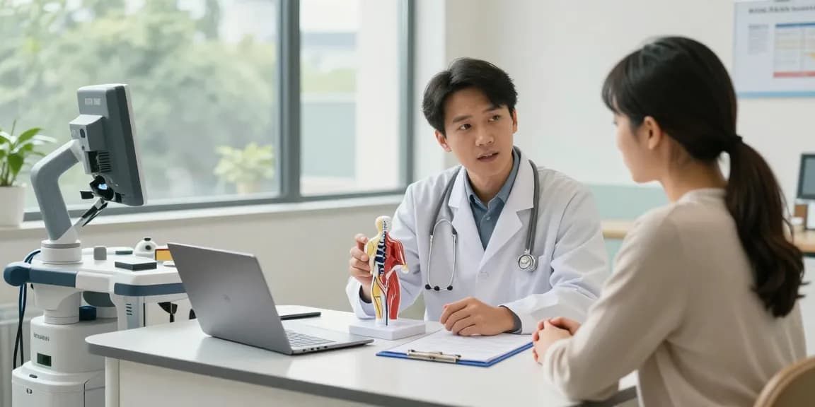 Consultation with the best urologist in Bhopal, featuring a doctor explaining conditions to a patient in a modern clinic.
