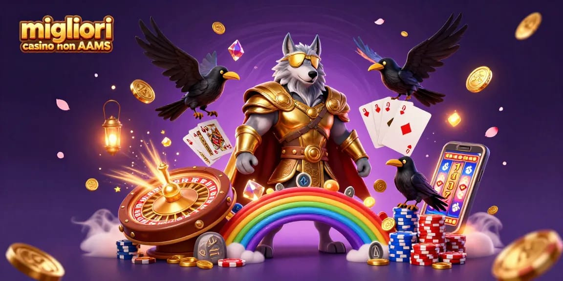 Gioca nei migliori casino non AAMS con scene di vincite e giochi dal vivo, tra luci e colori.