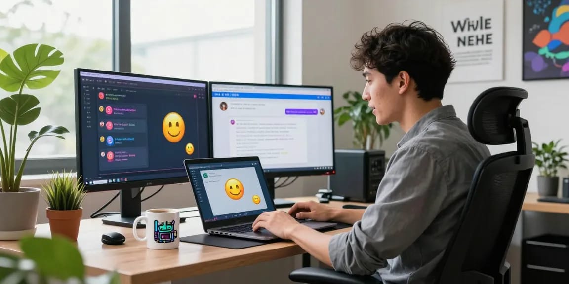 Engaging in ai nsfw chat in a stylish workspace with modern tech and lively decor.