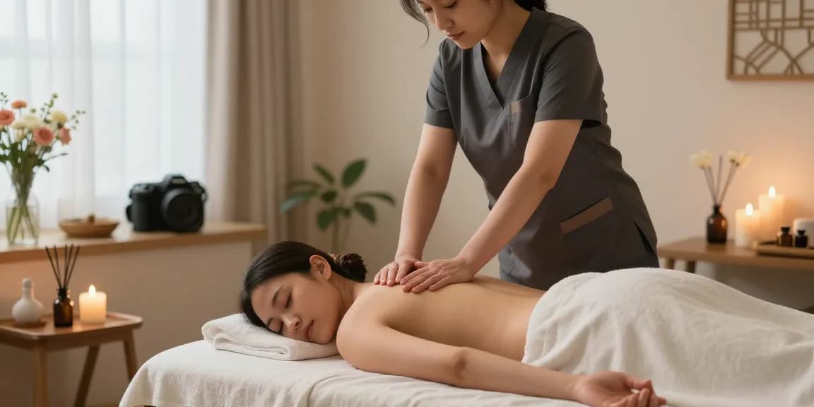 부천출장마사지 session in a serene environment with a therapist giving a soothing massage.